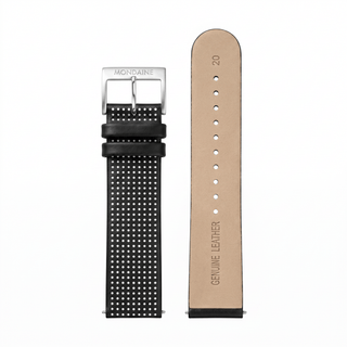 Genuine Leather Strap, 20mm, Black with White Dots