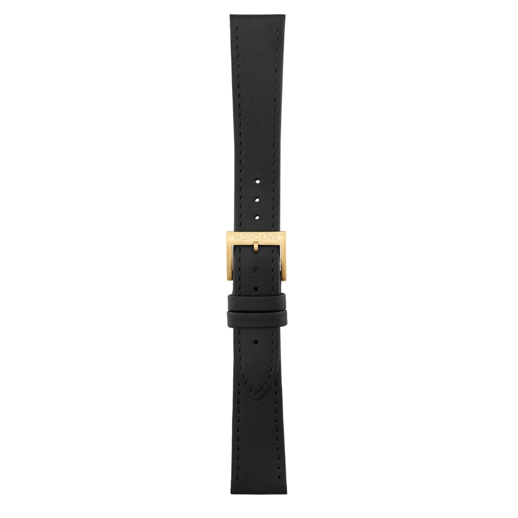 Mondaine Watch Black Genuine Leather with Gold Buckle, 18mm – Mondaine ...