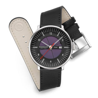 Doppio Solar Skeleton, Polished Steel, 41 mm, Vegan Grape Leather